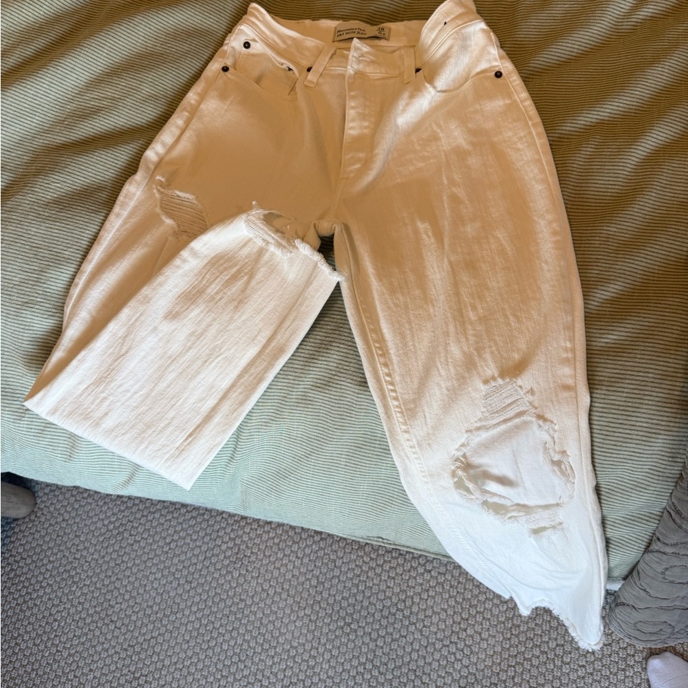 Abercrombie & Fitch White Distressed Boyfriend Jeans